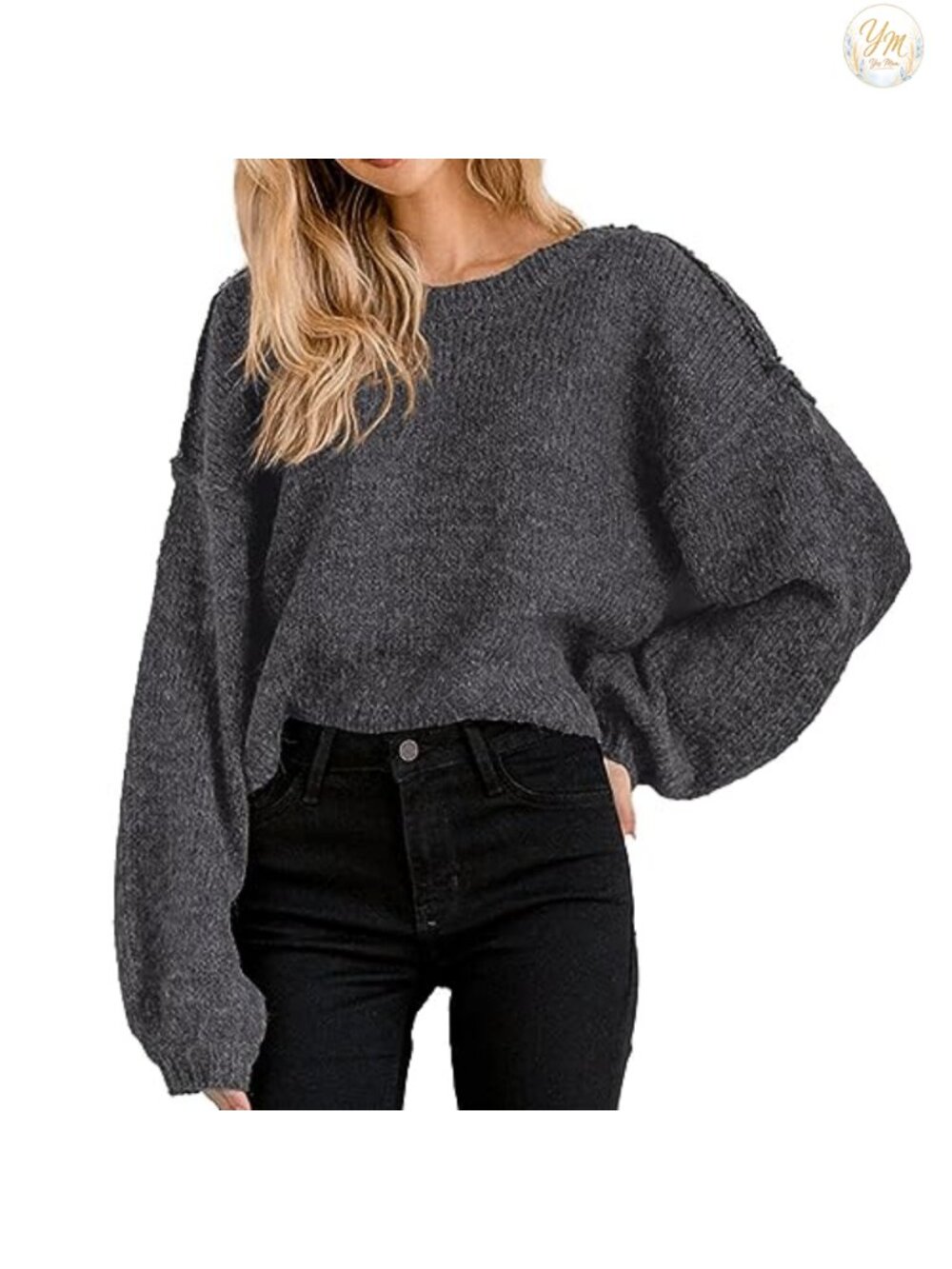 Oversized Cropped Sweater Batwing Long Sleeve Crewneck Fall Winter Knit Pullover